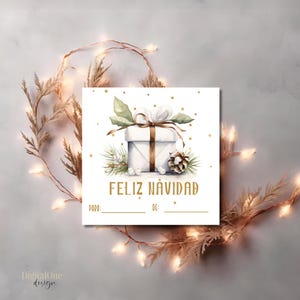 Spanische Frohe Weihnachten Anhänger, Spanische druckbare Weihnachten Gunst Anhänger, elegante weiße Urlaub Anhänger, Sofort Download, Feliz Navidad Anhänger