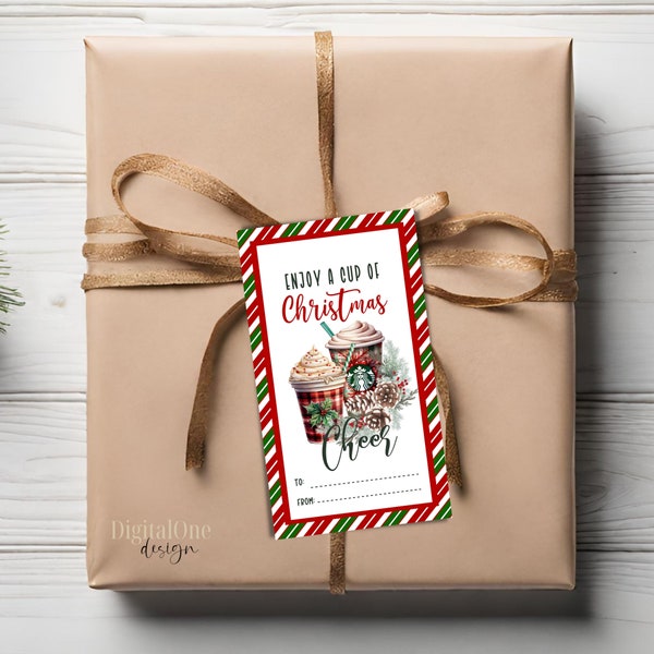 Enjoy A Cup of Christmas Cheer Printable gift tag, Hot Chocolate Gift Tag, Teacher Christmas, Appreciation Staff, Hot Cocoa Tag, Coffee Tag
