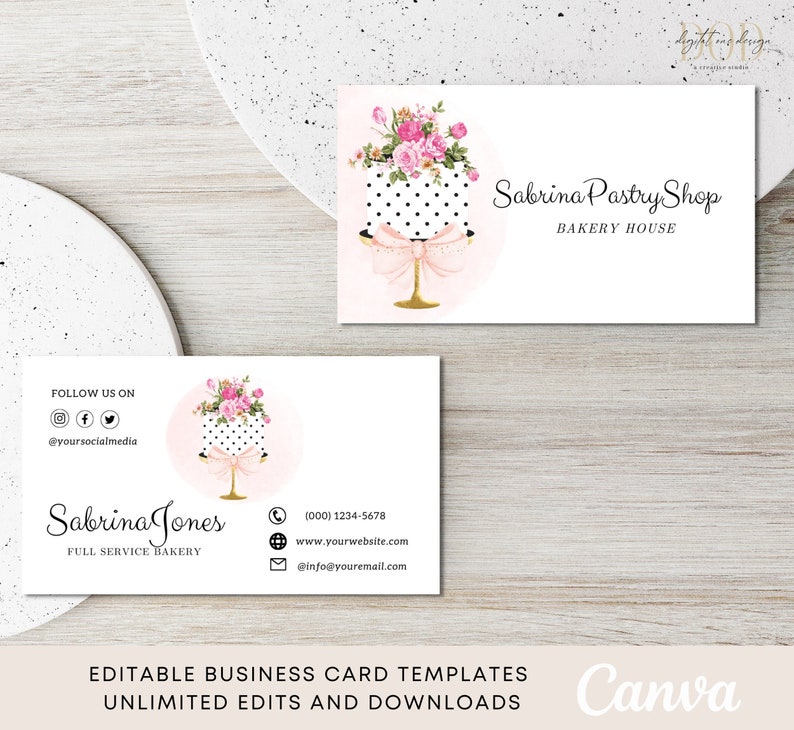 Bakery Business Card Template, Editable Business Card Canva, Dessert