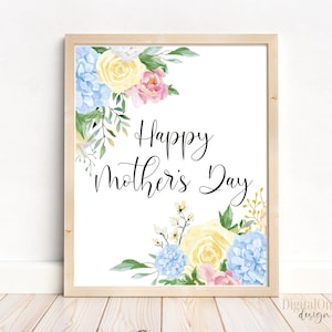 Happy Mother's Day-bord, INSTANT DOWNLOAD, afdrukbaar Moederdagbord, decor Moederdagviering, boeket bloemen lente decor tafel