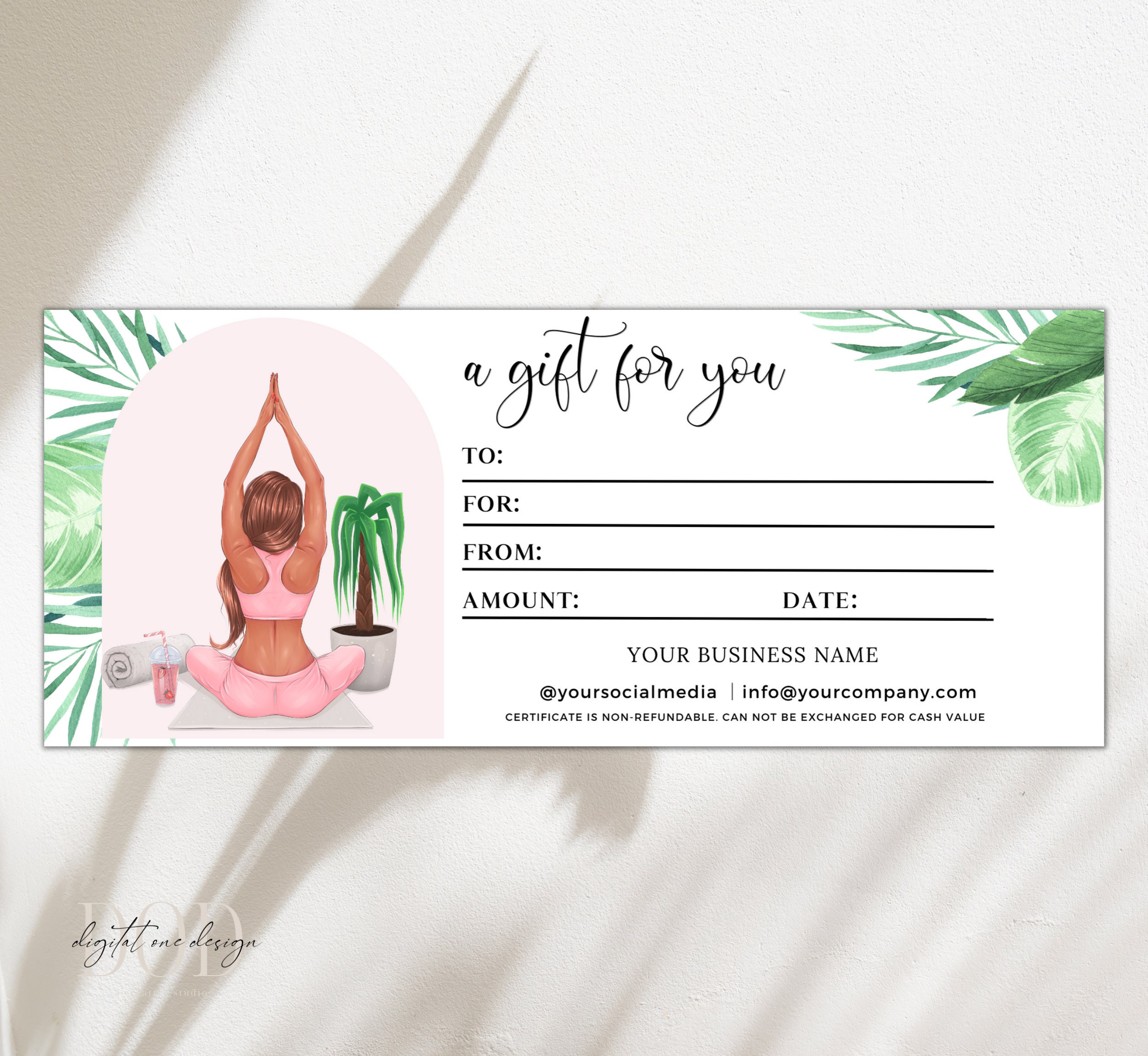 Yoga Gift Certificate Template, Fitness Gift Voucher, A Gift for
