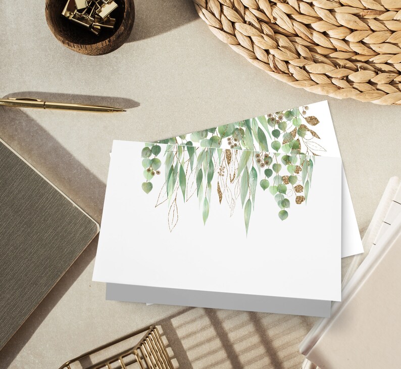 Greenery Note Card Template, Blank Note Cards Printable, Flat and ...