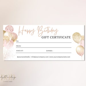 Gift Certificate Printable Template, Editable Birthday Gift Certificate, Happy Birthday Custom Gift Voucher Template, Voucher for Business