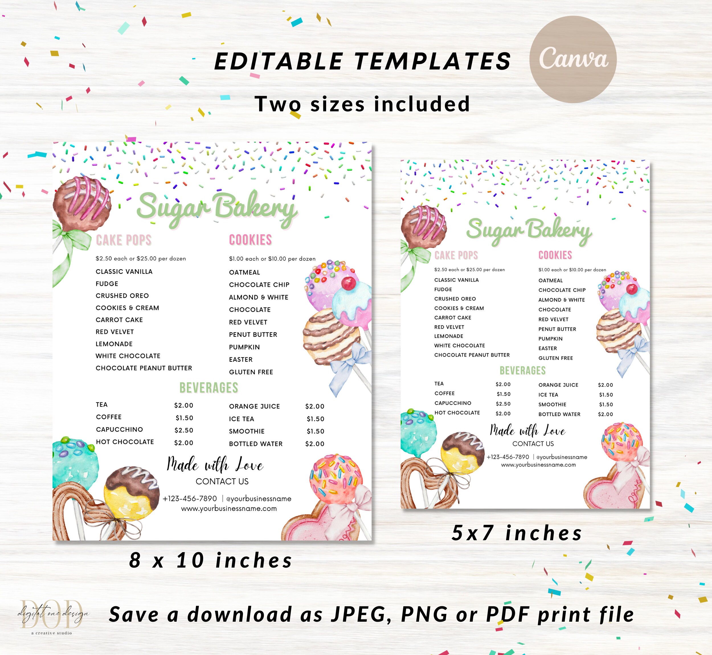 Cake Pop Price List Template, Editable Bakery Price List, Printable