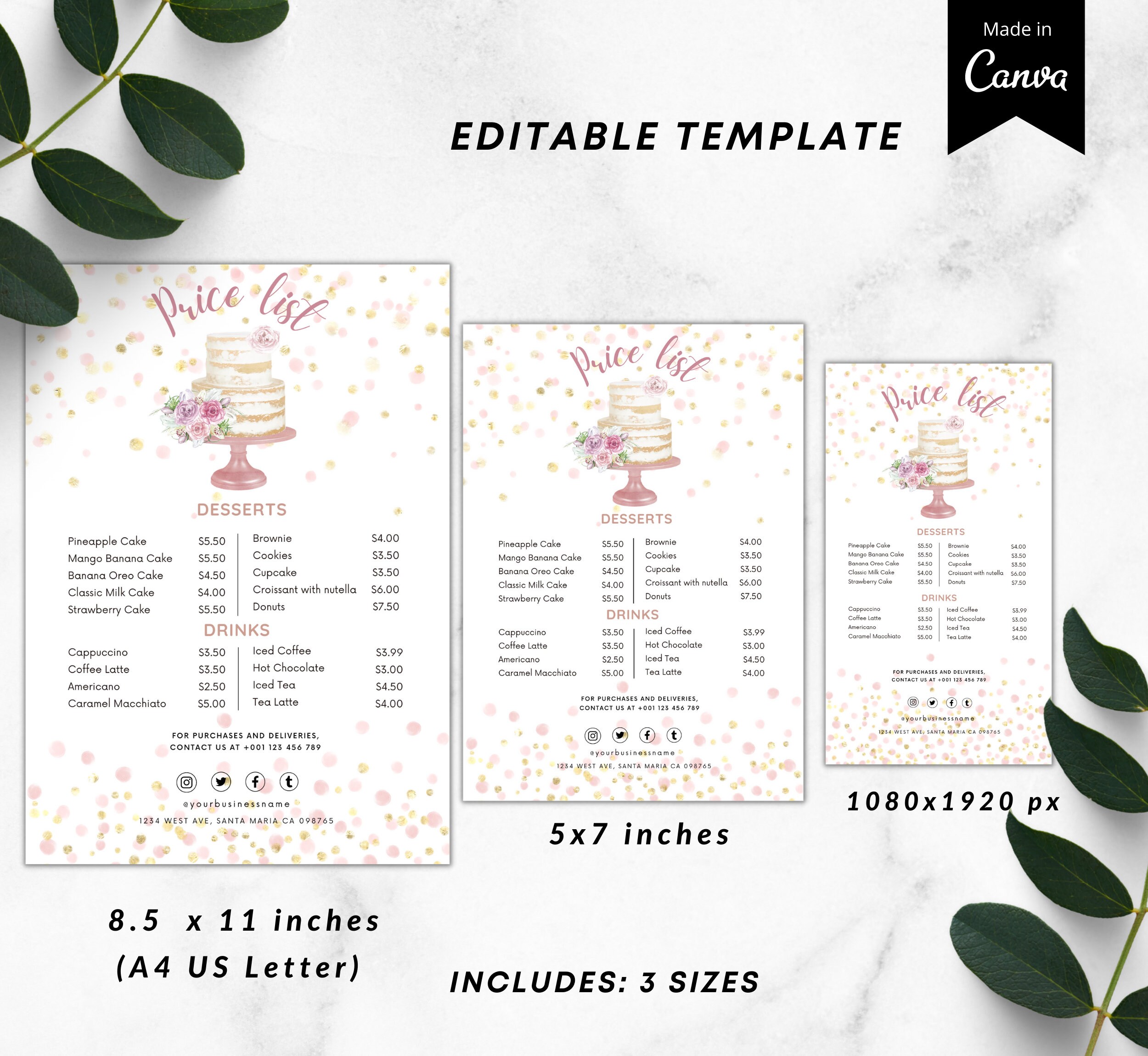 Editable Bakery Price List Template Dessert Menu Sign Coffee - Etsy