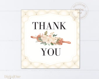 Bakery Thank you Tag Printable, INSTANT DOWNLOAD, Bakery Rolling Pin, Thank you Labels, Thank you Tag Packaging, Homemade Cookies Cake Treat