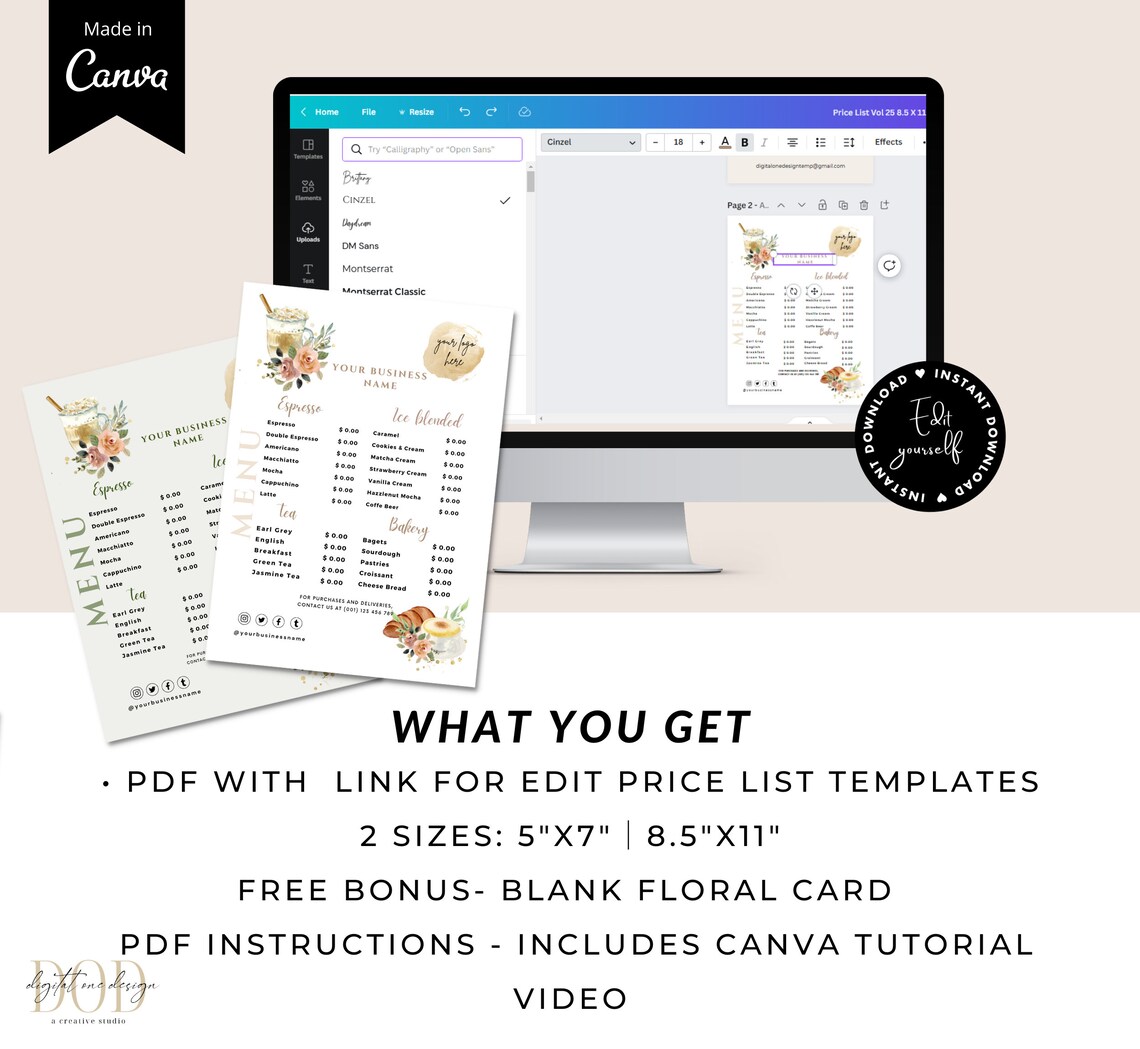 Coffee Shop Price List Template Coffee Menu Template Etsy Canada