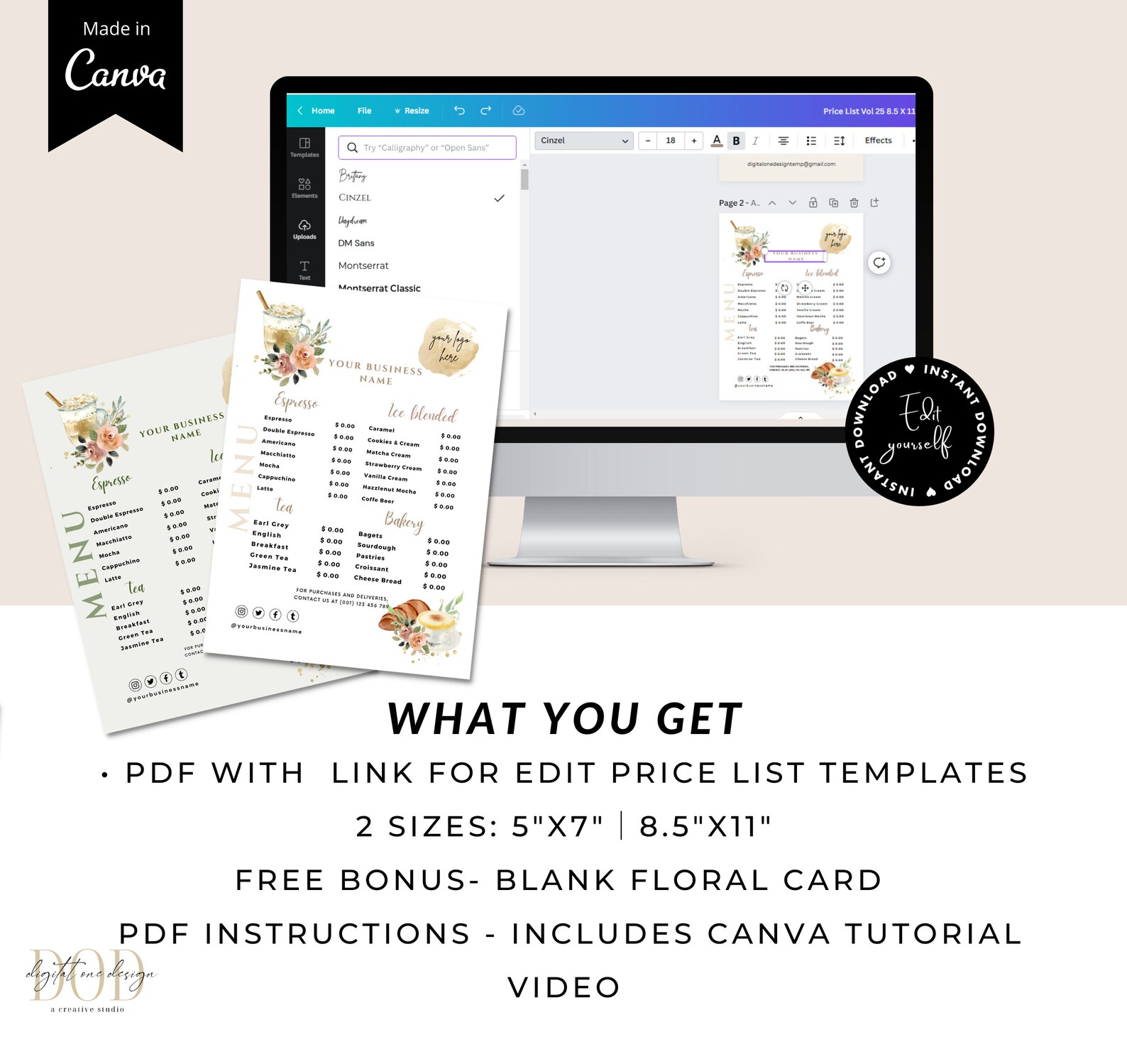 Coffee Shop Price List Template, Coffee Menu Template, Editable Menu