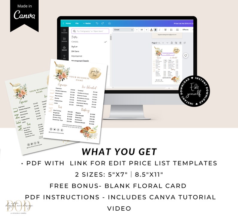 Coffee Shop Price List Template, Coffee Menu Template, Editable Menu