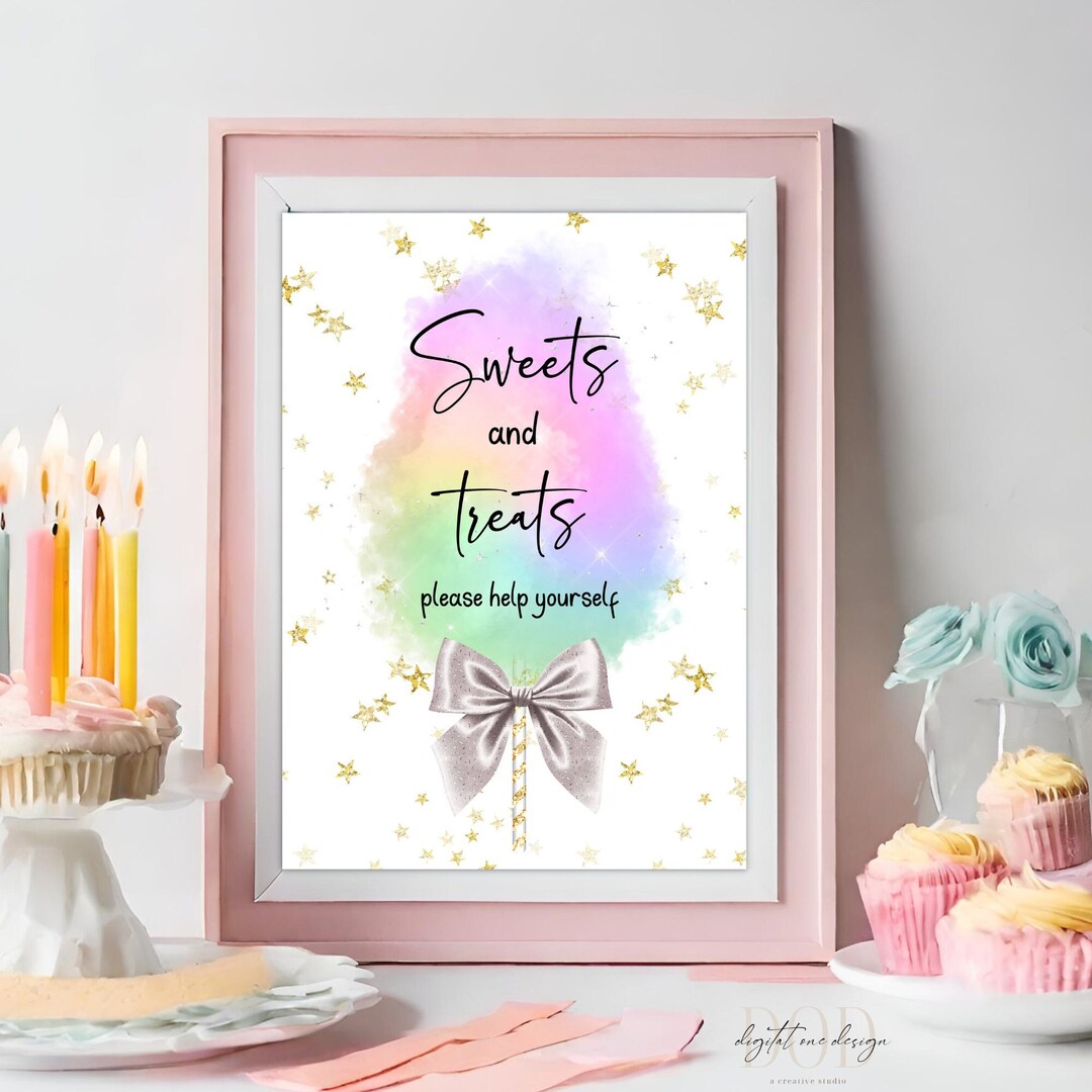 Cotton Candy Sweets and Treats Printable Sign, Instant Download, Baby ...