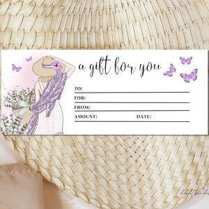 Lavender Girl Gift Certificate, Lavender Watercolor Florals, Champs de Lavande, Editable and Printable Gift Voucher, Lavender Field, Coupon