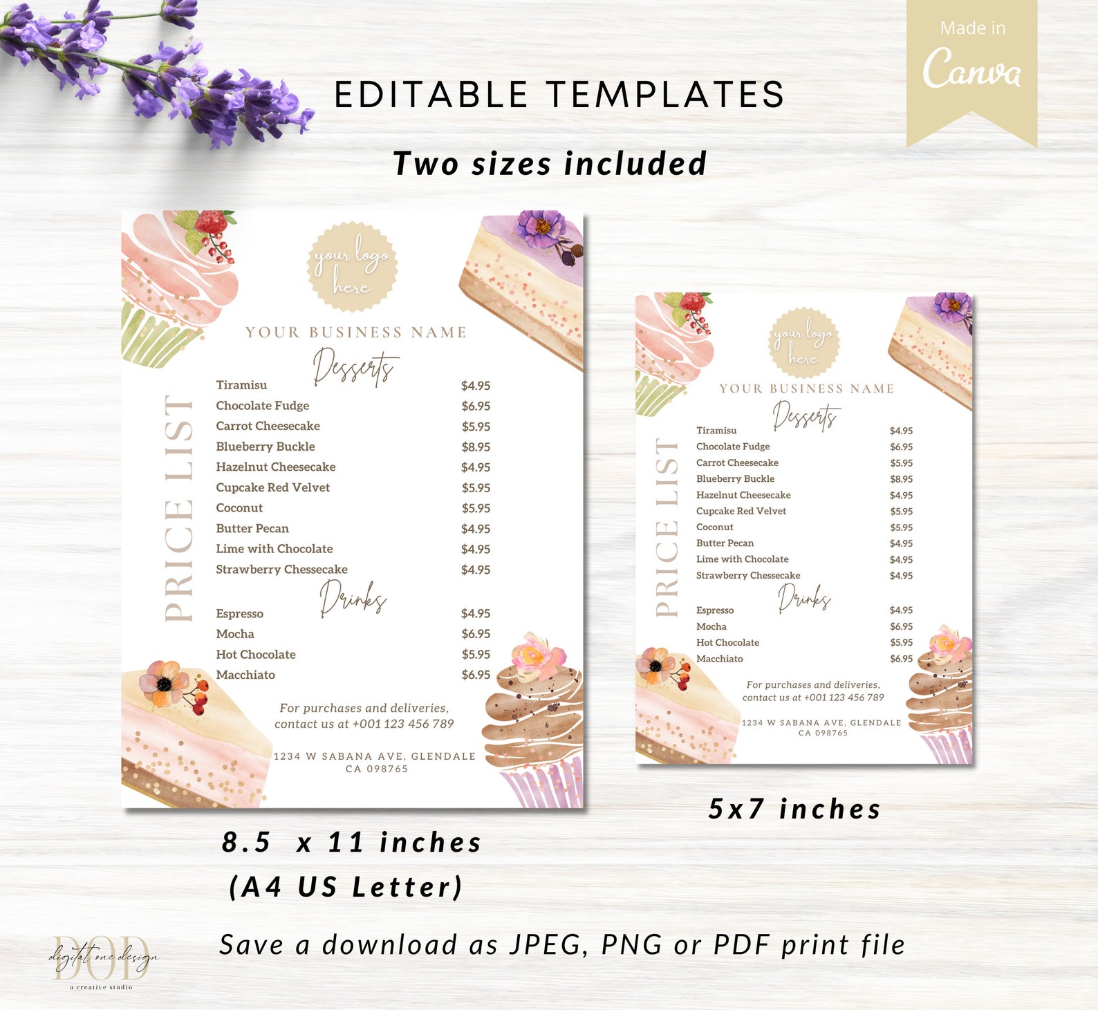 Dessert Price List Template Editable Menu template Bakery Etsy España