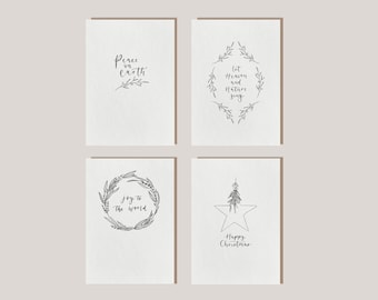 Set of 4 Christmas Cards | Scandi Christmas | Multi Pack | Hand Lettered Cards | Christian Christmas Cards | Modern Calligraphy Cards