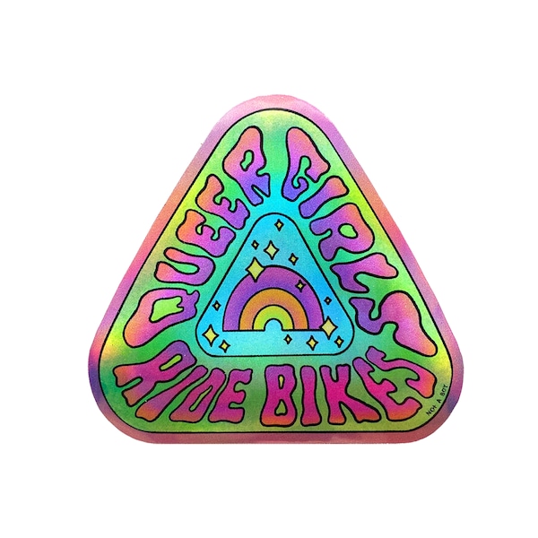 Queer Girls Ride Bikes Holographic Sticker