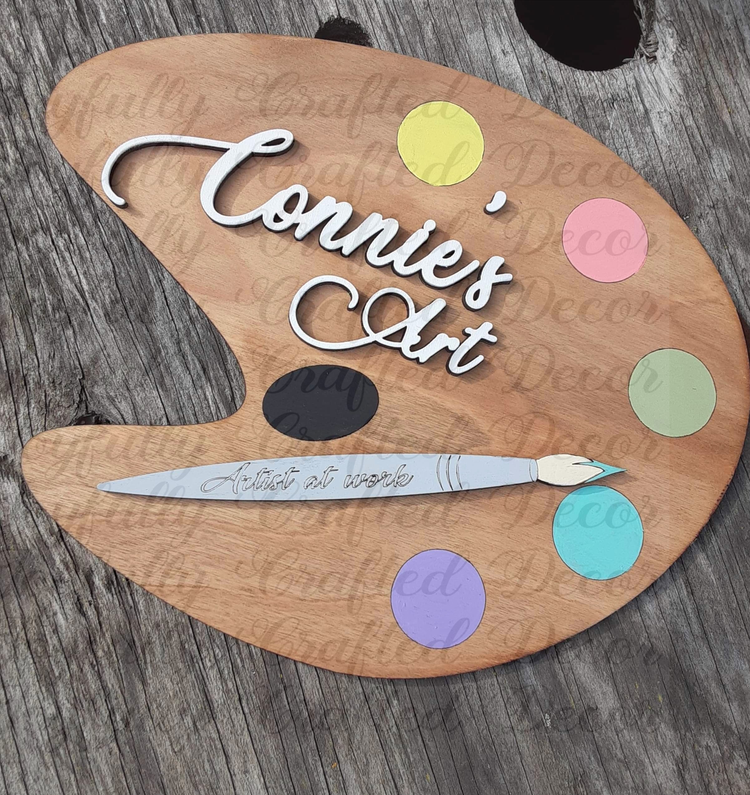 Art Palette Design, Wooden Art Pallet, Paint Pallet Sign, Paint Brush