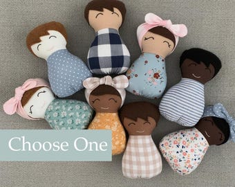 Handmade Swaddle Baby's First Doll, BIPOC, Brown Skin Doll