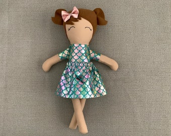 Mermaid Doll, Just Like Me Doll, Heirloom Doll, Look Alike Doll, Brown Hair Doll, First Doll, Soft Doll Cloth Doll, Fabric Doll, Custom Doll