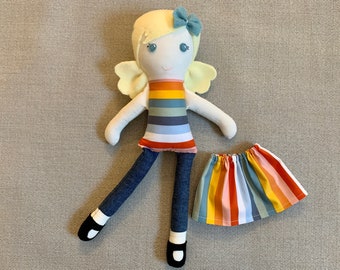 Rainbow Cloth Doll, Girl Fabric Doll, Modern Rag Doll, Soft Doll, Plush Doll, Biracial Doll, Imaginative Play, Keepsake Doll, Dress up Doll