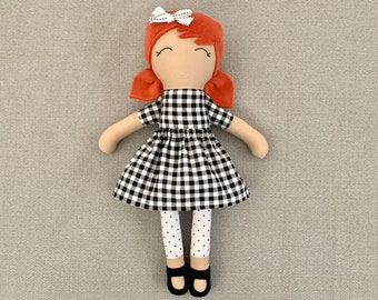 Red Haired Cloth Doll, Fair Skin, Blue Eyes, Handmade Keepsake
