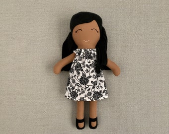 Handmade Brown Skinned Fabric Doll, Floral Dress, Hawaiian Asian Indian