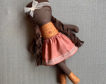 Brown Skinned Doll, POC Doll, Dark Skinned Fabric Doll, Black Doll, Modern Rag Doll, Soft Doll