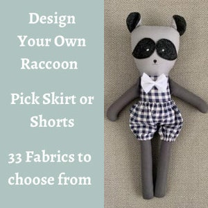 Raccoon Doll Custom Lovey Raccoon Plushy Design Your Own Nursery Woodland Forest Baby Shower Gift Girl Boy Birthday Gift