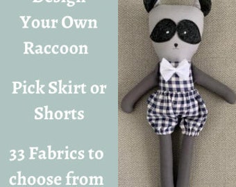 Raccoon Doll Custom Lovey Raccoon Plushy Design Your Own Nursery Woodland Forest Baby Shower Gift Girl Boy Birthday Gift