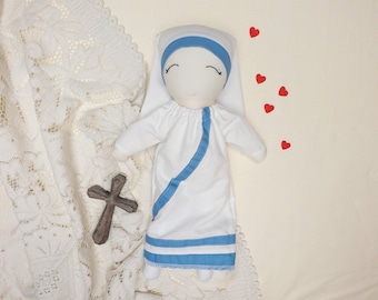 Handmade Mother Teresa Cloth Doll, Embroidered Nun Doll, Inspirational Gift