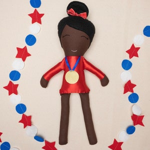 Simone Biles Doll, Black Gymnast, Girl Power Doll, Inspirational Women, Gold Medal, Feminist Doll, Brown Skin Doll, Cloth Doll, Fabric Doll