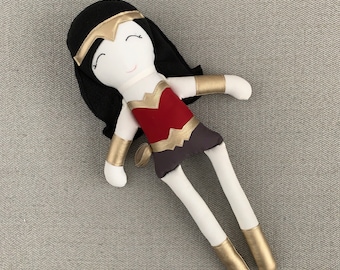 Handmade Wonder Woman Fabric Doll, Inspirational Gift