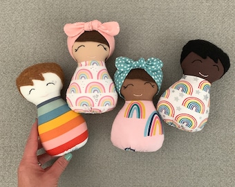 Rainbow Baby Doll Set, Handmade Heirloom Dolls, Diversity Dolls