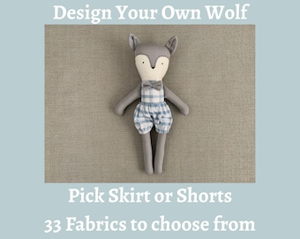 Custom Wolf Plush Toy, Handmade Stuffed Animal, Choose Your Fabrics