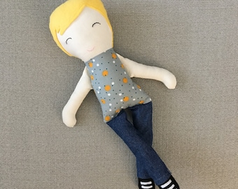 Boy Doll, Cloth doll, Fabric Doll, modern rag doll, soft doll,