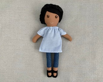 Brown Skinned Doll, POC Doll, Dark Skinned Fabric Doll, Black Doll, Modern Rag Doll, Soft Doll