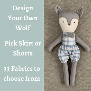 Wolf Doll Custom Lovey Wolf Plushy Design Your Own Woodland Forest Nursery Baby Shower Gift Girl Boy Birthday Fast Shipping
