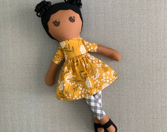 Brown Skinned Doll, POC Doll, Dark Skinned Fabric Doll, Black Doll, Modern Rag Doll, Soft Doll