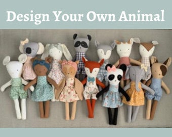 Custom Animal Doll Lovey Design Your Own Animal Cat Dog Mouse Rabbit Owl Deer Bear Raccoon Fox Wolf Panda Elephant Koala