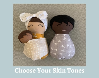 Personalized Soft Cloth Baby Doll with Baby - Choose Your Skin Tones