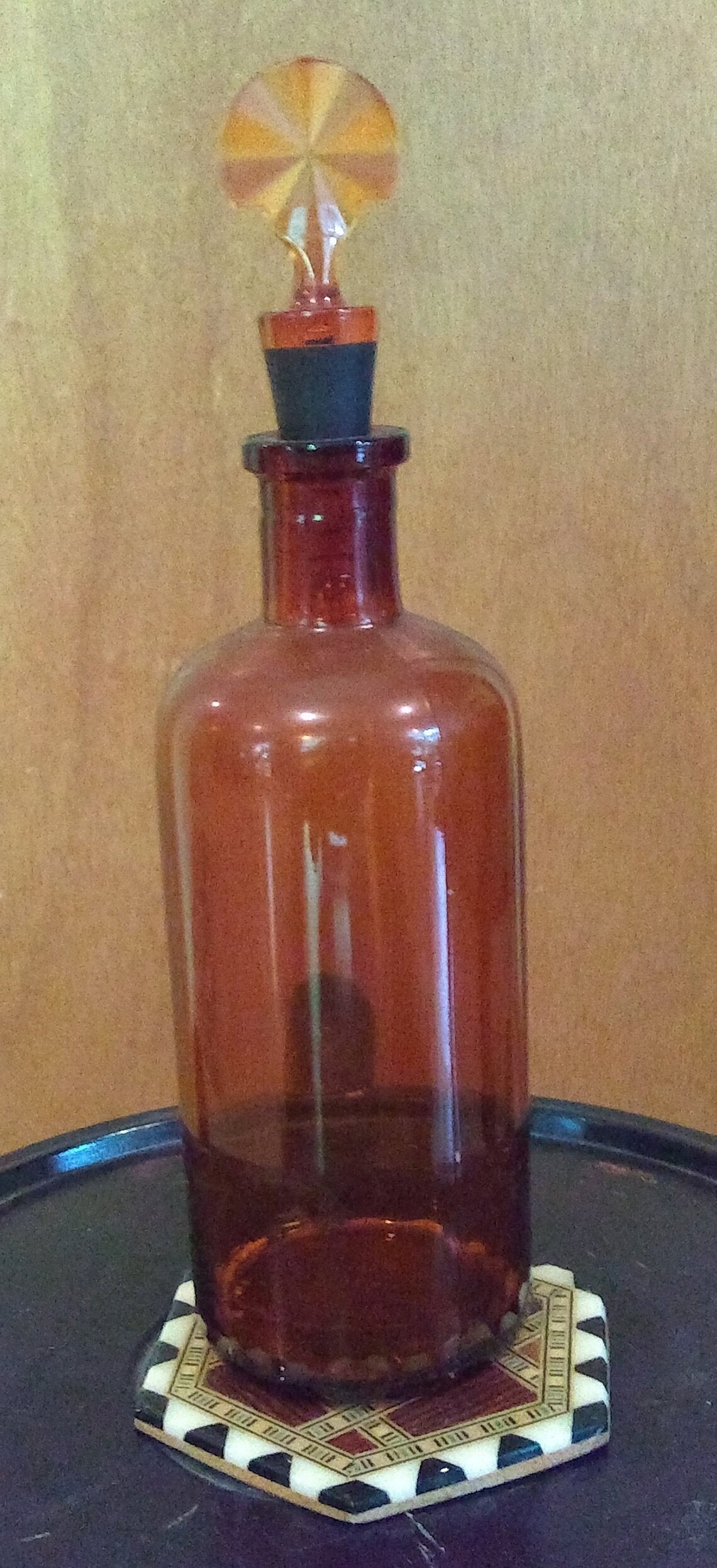 Antique Brown Glass Medicine Bottle with Decorative Stopper Etsy