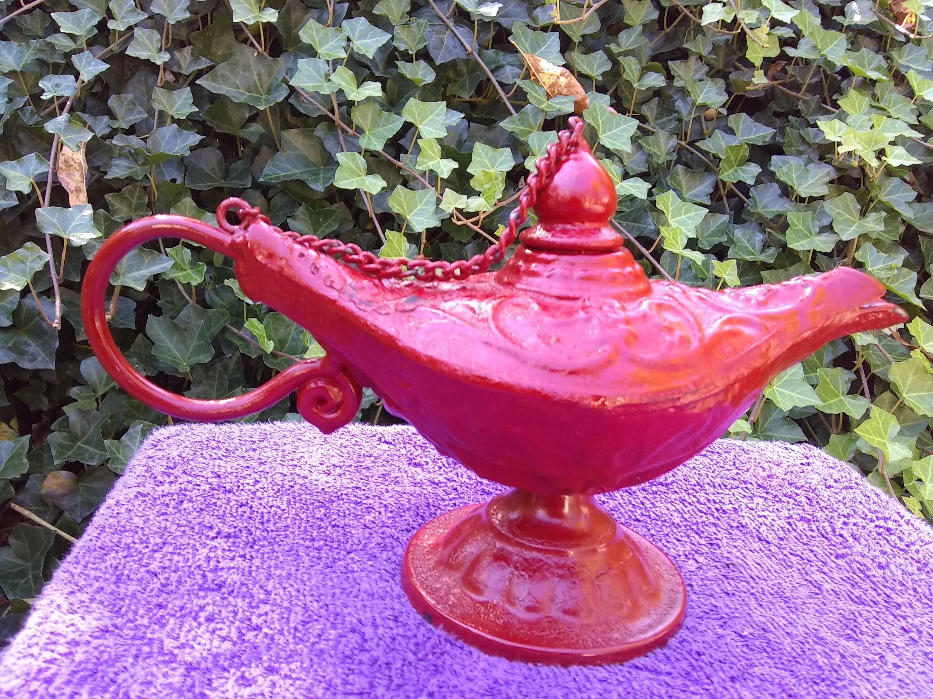 Antique Iron Aladdin's Lamp Painted Red Etsy