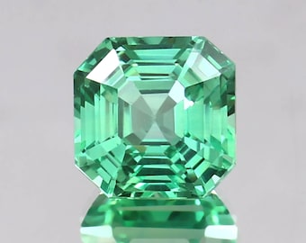 AAA Ceylon Green Sapphire: 9x9 mm Asscher Cut Loose Gemstone