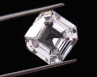 Zafiro blanco de Ceilán de 12 mm: piedra preciosa suelta de talla Asscher AAA