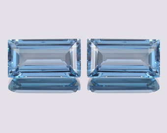 AAA Brazilian Aquamarine Baguette Pair: Sky Blue Gemstones 12x6