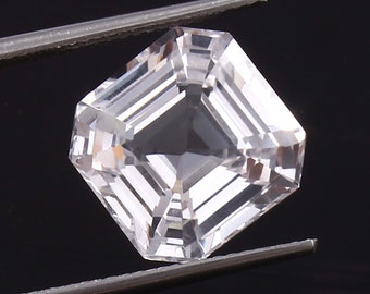 Zafiro blanco de Ceilán AAA, talla Asscher, 14 x 14 mm / Piedra natal suelta impecable para la elaboración de anillos de aniversario.