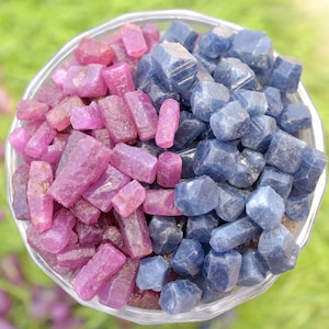 AAA Natural Blue Sapphire & Ruby Loose Gemstones Rough Mix Lot, Ceylon Blue Sapphire Rough, Mozambique Ruby Rough, Healing Gemstone, Mineral