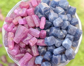 Rubí natural y zafiro azul en bruto / piedras preciosas sueltas, mezcla de minerales / cristales curativos, rocas fósiles de 5 a 10 mm