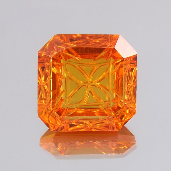 AAA Flawless Ceylon Fanta Orange Sapphire Loose Fantasy Cut Curving Gemstone, Excellent Hand Carved Fashion Jewelry Making Square 21.30 Ct