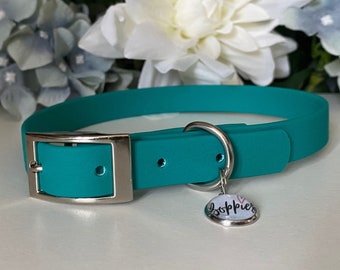 Ocean Blue - Waterproof Dog Collar - Rose Gold, Silver Brass or Stainless Steel Hardware