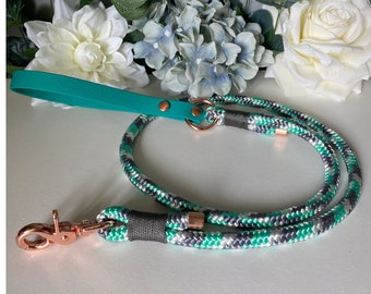 Pastel Green Camo Paracord Dog Lead - Pastel Mint Green Rope Lead - Mint Green Custom Made Dog Lead - Rose Gold, Silver or Brass Hardware