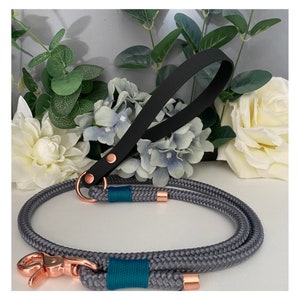 Dark Grey Paracord Dog Lead - Dark Grey Rope Lead - Grey Custom Made Dog Lead - - Rose Gold, Silver or Brass Hardware